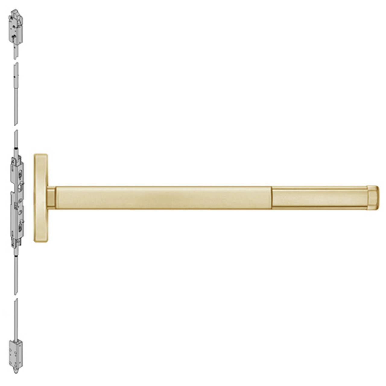 DE2602LBR-606-48 PHI 2600 Series Concealed Vertical Rod Exit Device with Delayed Egress Prepped for Dummy Trim in Satin Brass Finish