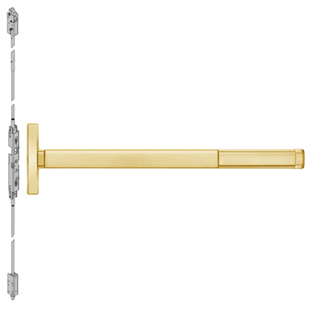 ELR2601-605-36 PHI 2600 Series Concealed Vertical Rod Exit Device with Electric Latch Retraction Prepped for Cover Plate in Bright Brass Finish