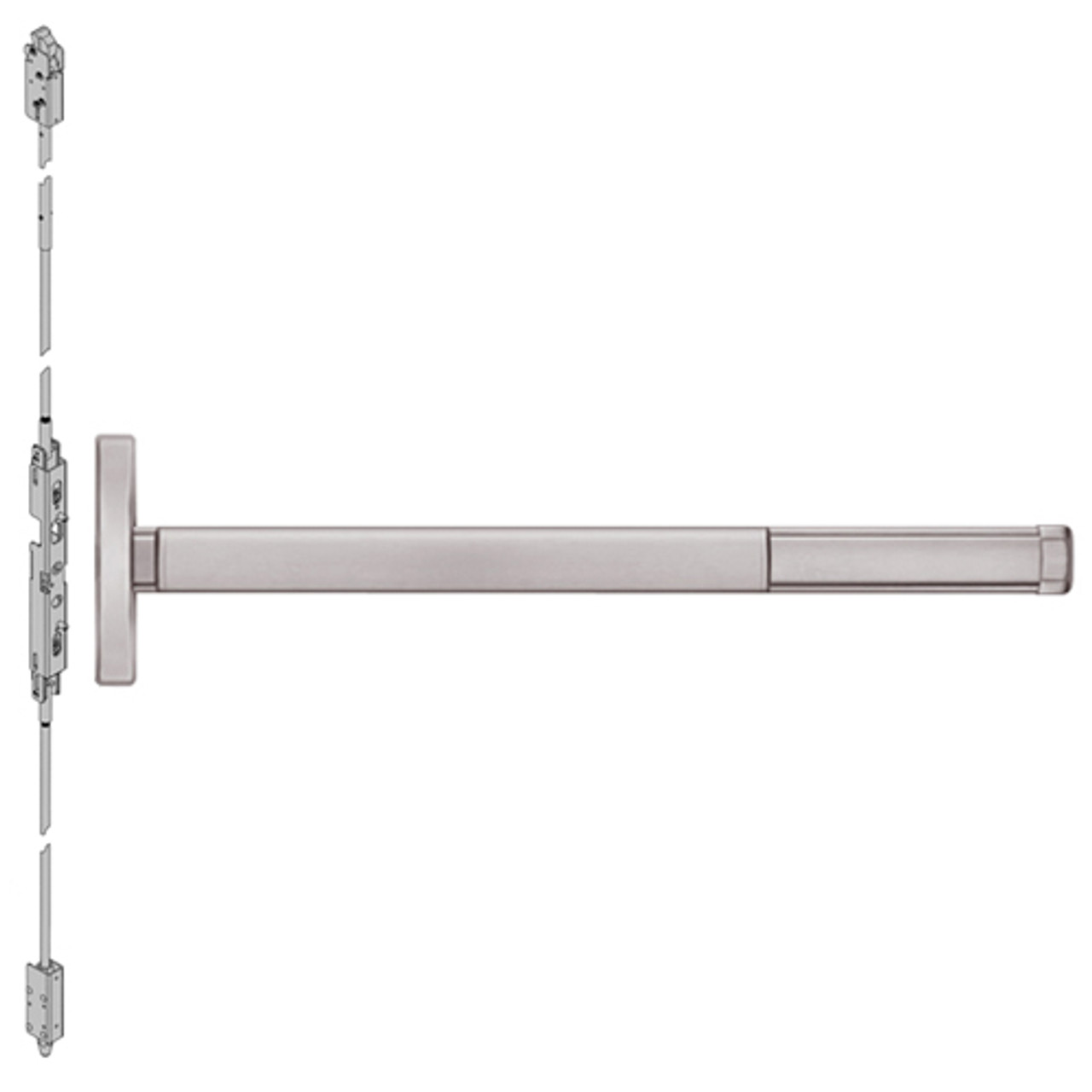 DEFL2601LBR-628-48 PHI 2600 Series Fire Rated Concealed Vertical Rod Exit Device with Delayed Egress Prepped for Cover Plate in Satin Aluminum Finish