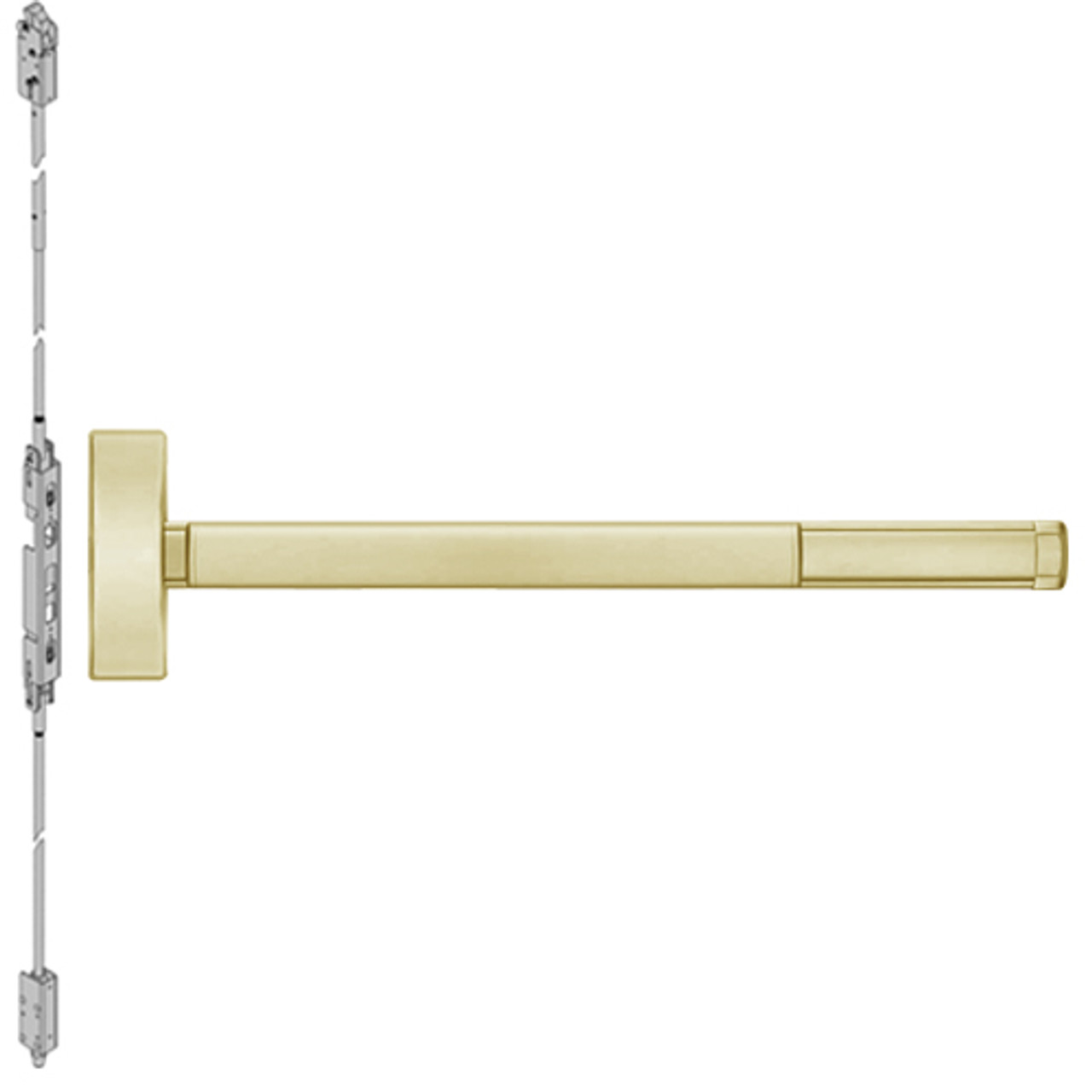 DE2808-606-48 PHI 2800 Series Concealed Vertical Rod Exit Device with Delayed Egress Prepped for Key Controls Lever-Knob in Satin Brass Finish
