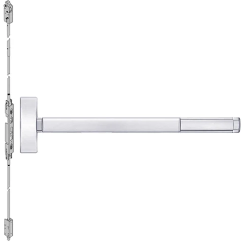 DEFL2808-625-48 PHI 2800 Series Fire Rated Concealed Vertical Rod Exit Device with Delayed Egress Prepped for Key Controls Lever-Knob in Bright Chrome Finish