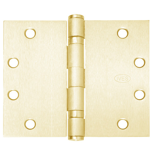 5BB1WT-5x8-632 IVES 5 Knuckle Ball Bearing Full Mortise Wide Throw Hinge in Bright Brass Plated