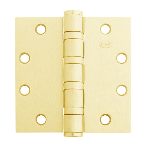 5BB1HW-5x4-5-632-TW8 IVES 5 Knuckle Ball Bearing Full Mortise Hinge with Electric Thru-Wire in Bright Brass Plated