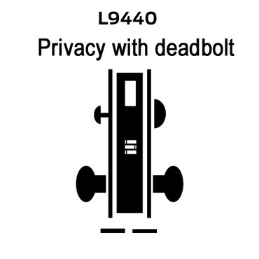 L9440-12L-625-LH, Schlage Privacy with Deadbolt, Mortise Lock, 12 Lever, L Escutcheon, Bright Chrome Finish