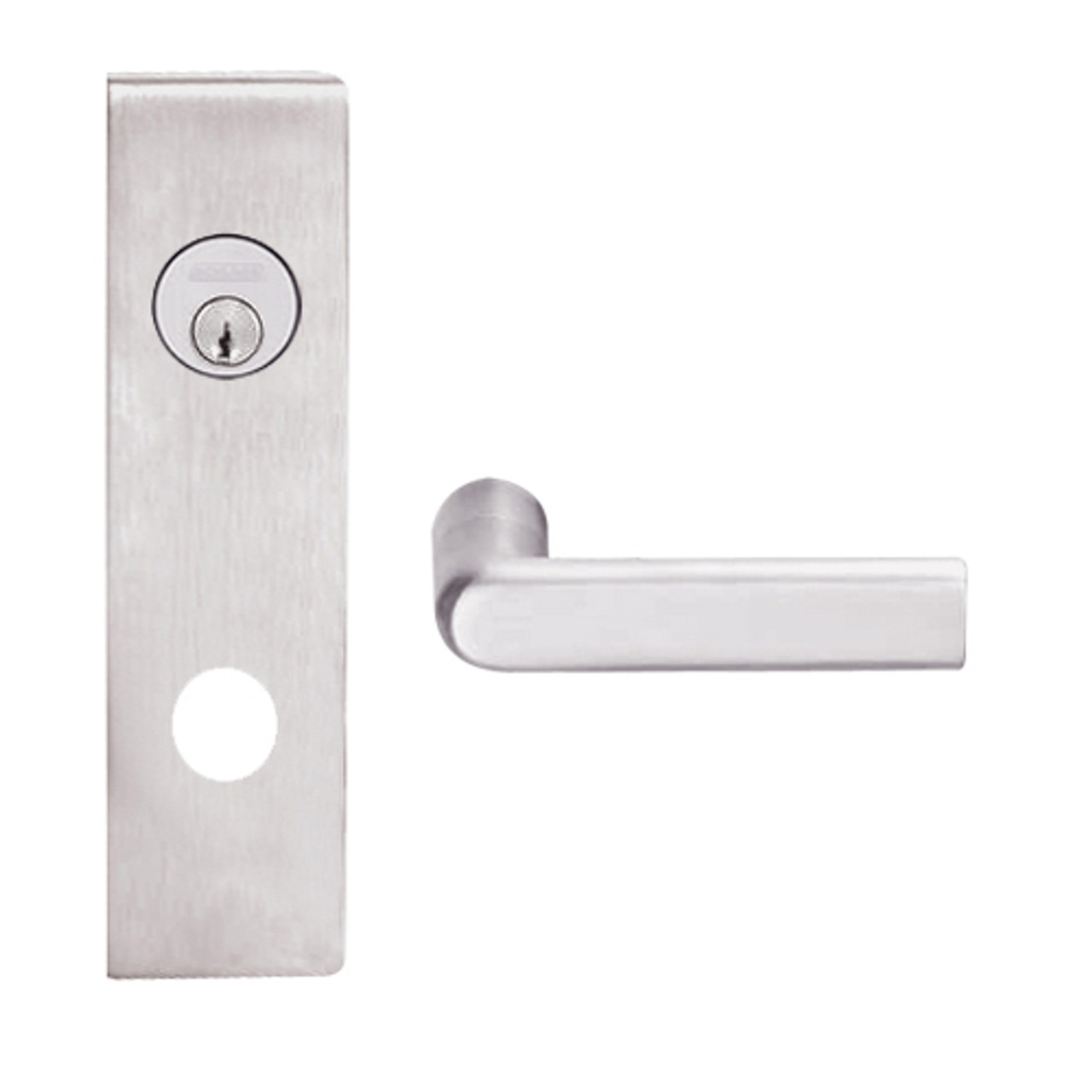 L9050P-01N-629 Schlage L Series Entrance Commercial Mortise Lock with 01 Cast Lever Design in Bright Stainless Steel