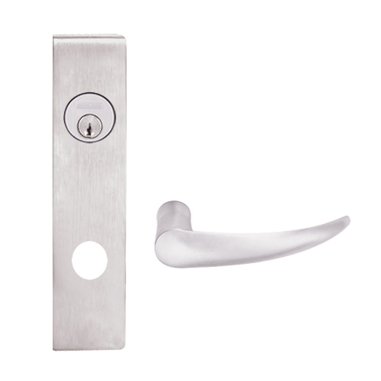 L9050P-OME-L-629 Schlage L Series Entrance Commercial Mortise Lock with Omega Lever Design in Bright Stainless Steel