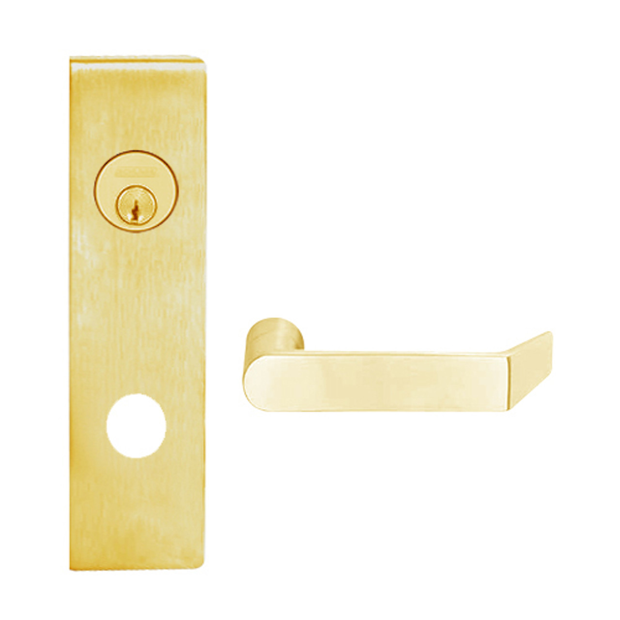 L9070P-06N-605 Schlage L Series Classroom Commercial Mortise Lock with 06 Cast Lever Design in Bright Brass