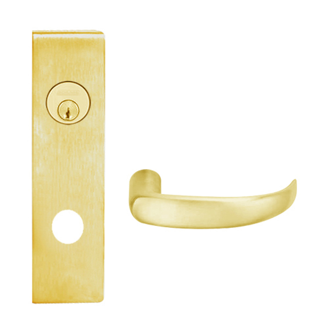 L9070P-17N-605 Schlage L Series Classroom Commercial Mortise Lock with 17 Cast Lever Design in Bright Brass