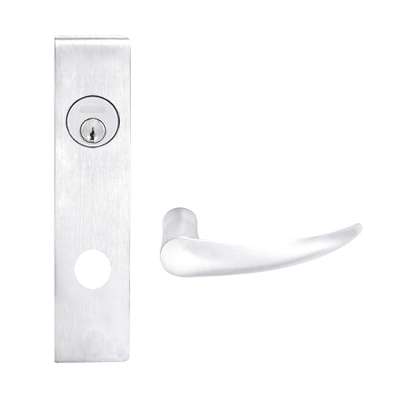 L9070P-OME-L-625 Schlage L Series Classroom Commercial Mortise Lock with Omega Lever Design in Bright Chrome