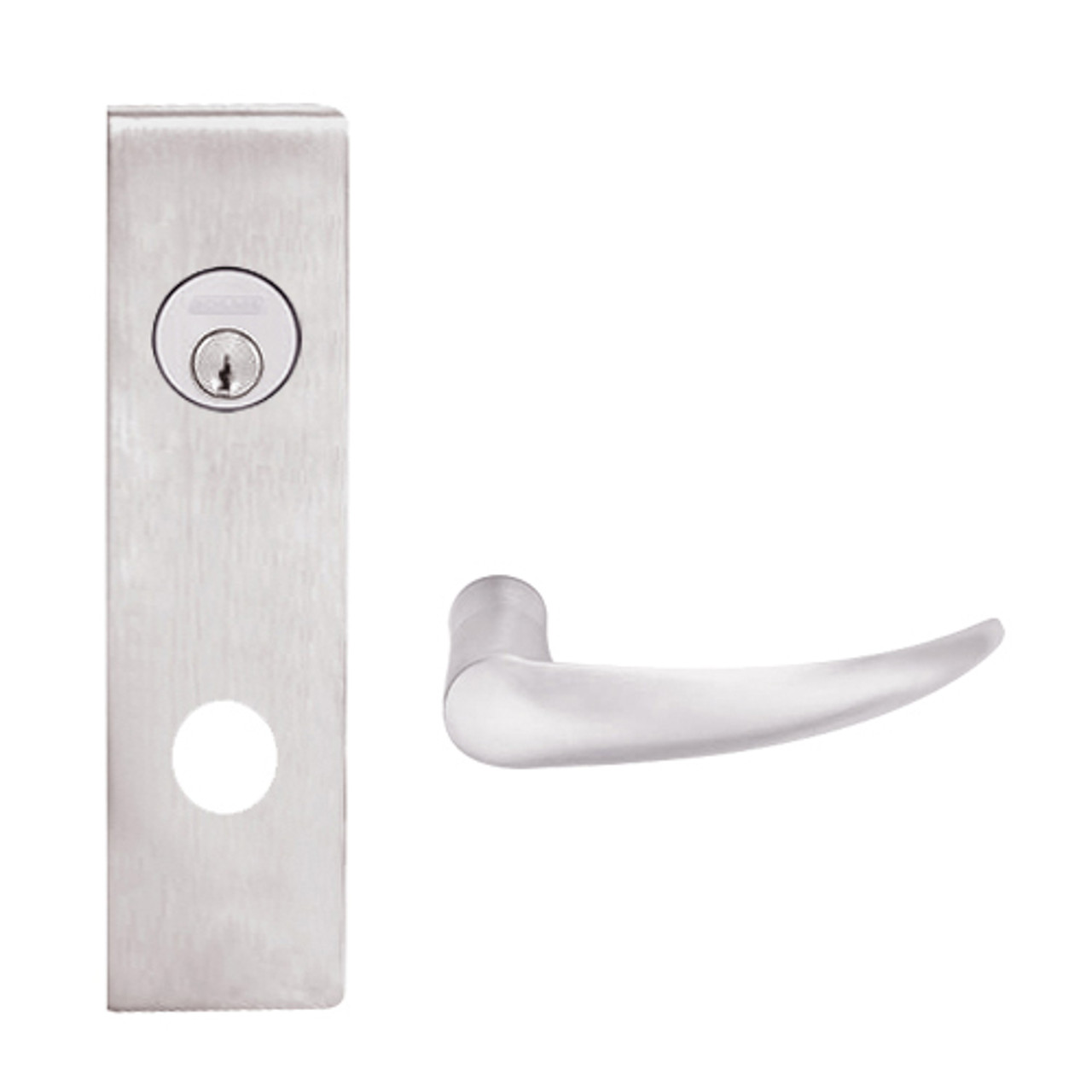 L9080P-OME-N-629 Schlage L Series Storeroom Commercial Mortise Lock with Omega Lever Design in Bright Stainless Steel