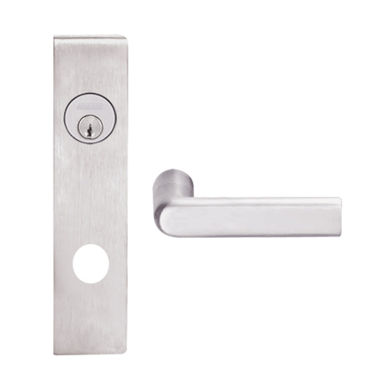 L9080P-01L-629 Schlage L Series Storeroom Commercial Mortise Lock with 01 Cast Lever Design in Bright Stainless Steel