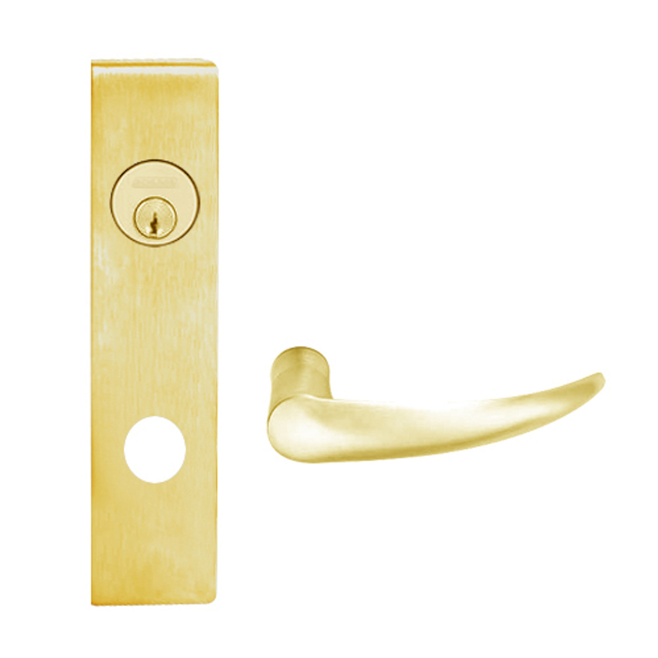L9080P-OME-L-605 Schlage L Series Storeroom Commercial Mortise Lock with Omega Lever Design in Bright Brass