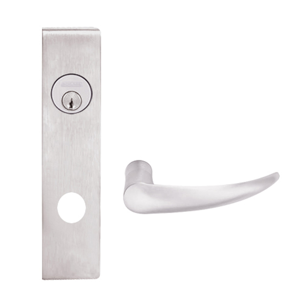 L9080P-OME-L-629 Schlage L Series Storeroom Commercial Mortise Lock with Omega Lever Design in Bright Stainless Steel