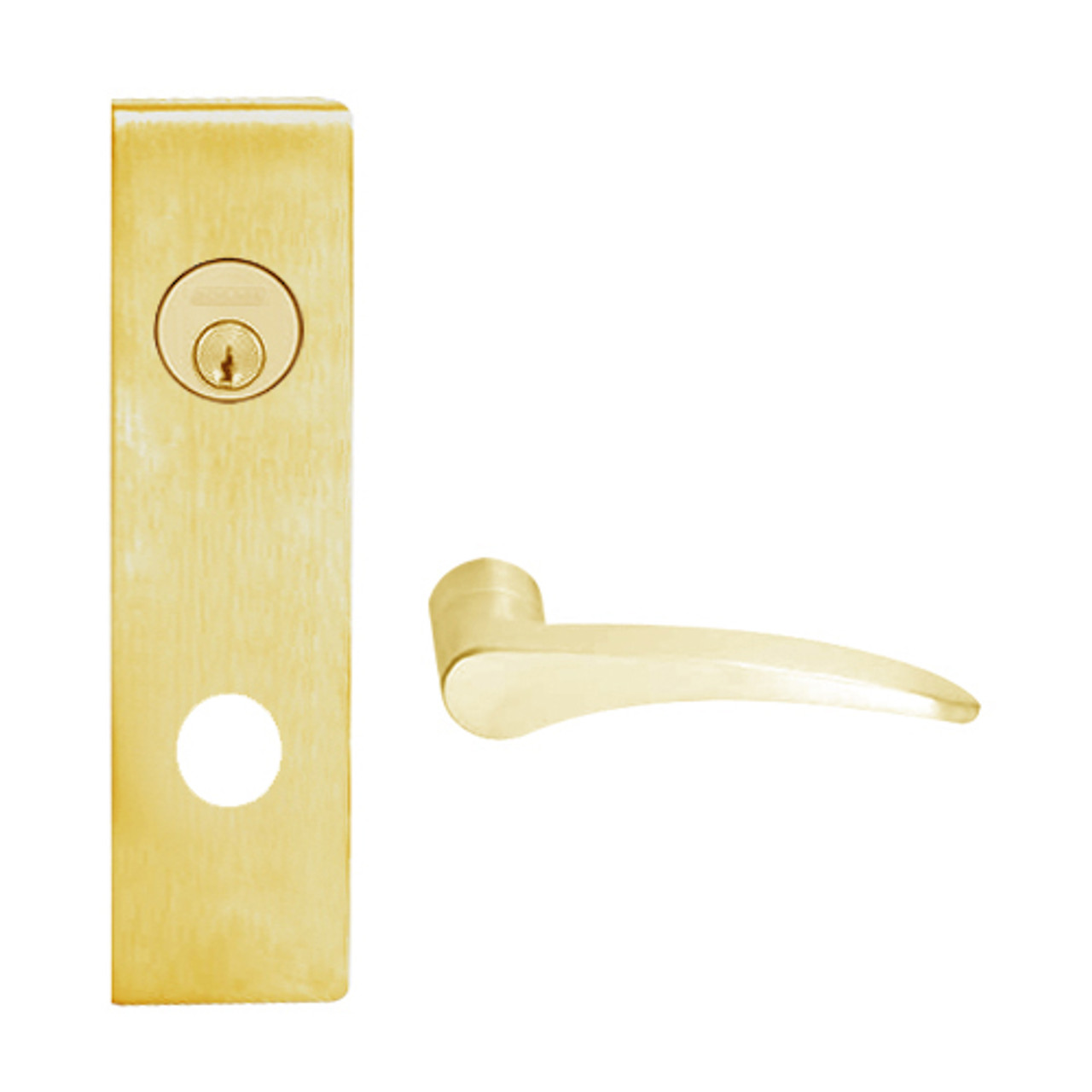 L9480P-12N-605-LH Schlage L Series Storeroom with Deadbolt Commercial Mortise Lock with 12 Cast Lever Design in Bright Brass