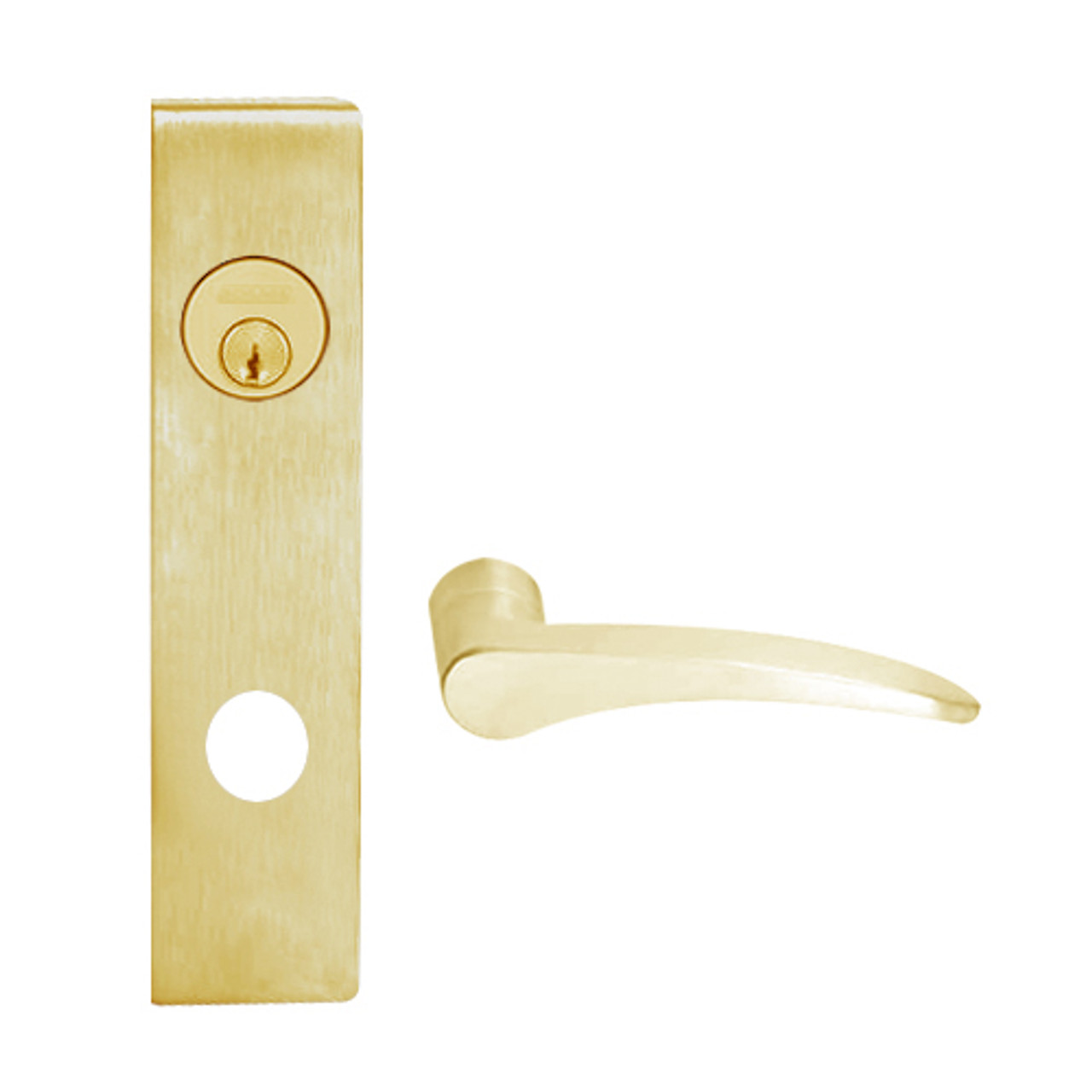 L9480P-12L-606-RH Schlage L Series Storeroom with Deadbolt Commercial Mortise Lock with 12 Cast Lever Design in Satin Brass