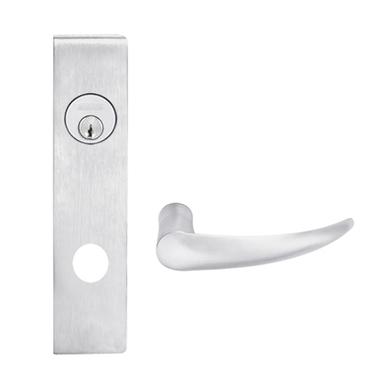 L9480P-OME-L-626 Schlage L Series Storeroom with Deadbolt Commercial Mortise Lock with Omega Lever Design in Satin Chrome