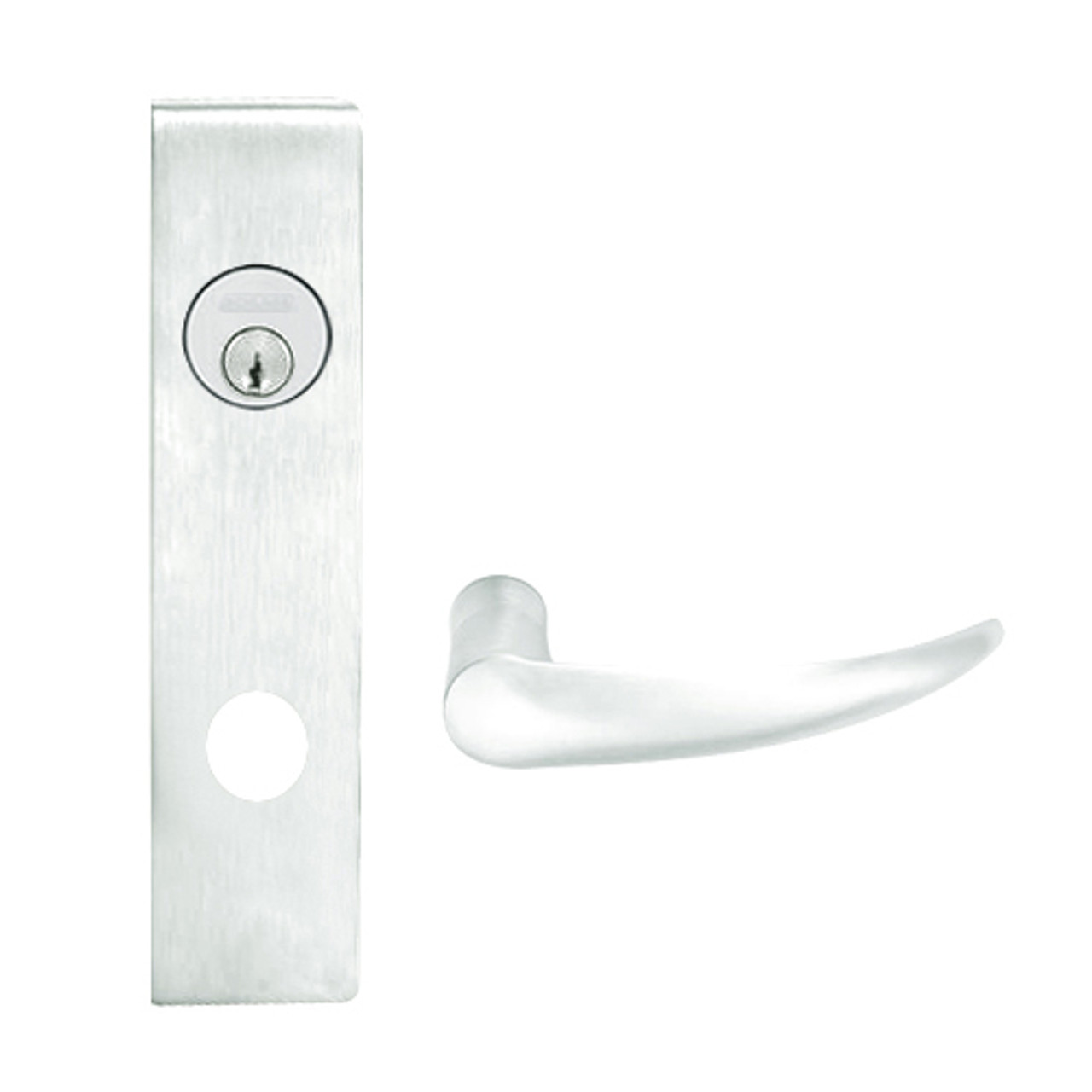 L9480P-OME-L-619 Schlage L Series Storeroom with Deadbolt Commercial Mortise Lock with Omega Lever Design in Satin Nickel