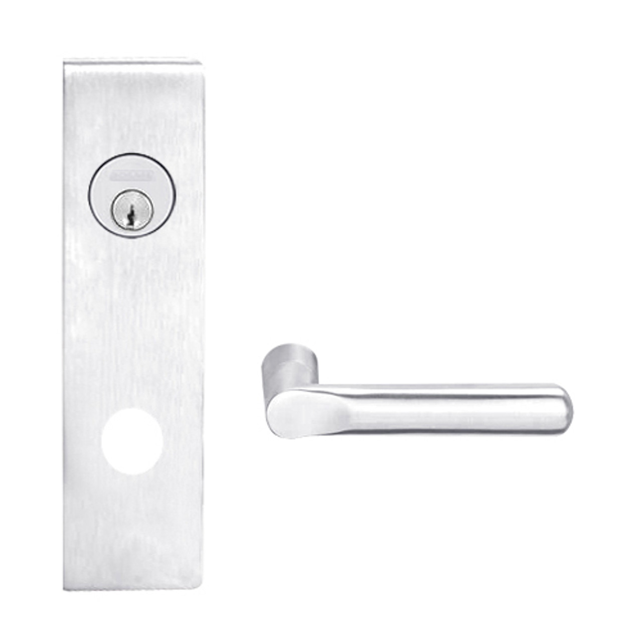 L9050L-18N-625 Schlage L Series Less Cylinder Entrance Commercial Mortise Lock with 18 Cast Lever Design in Bright Chrome