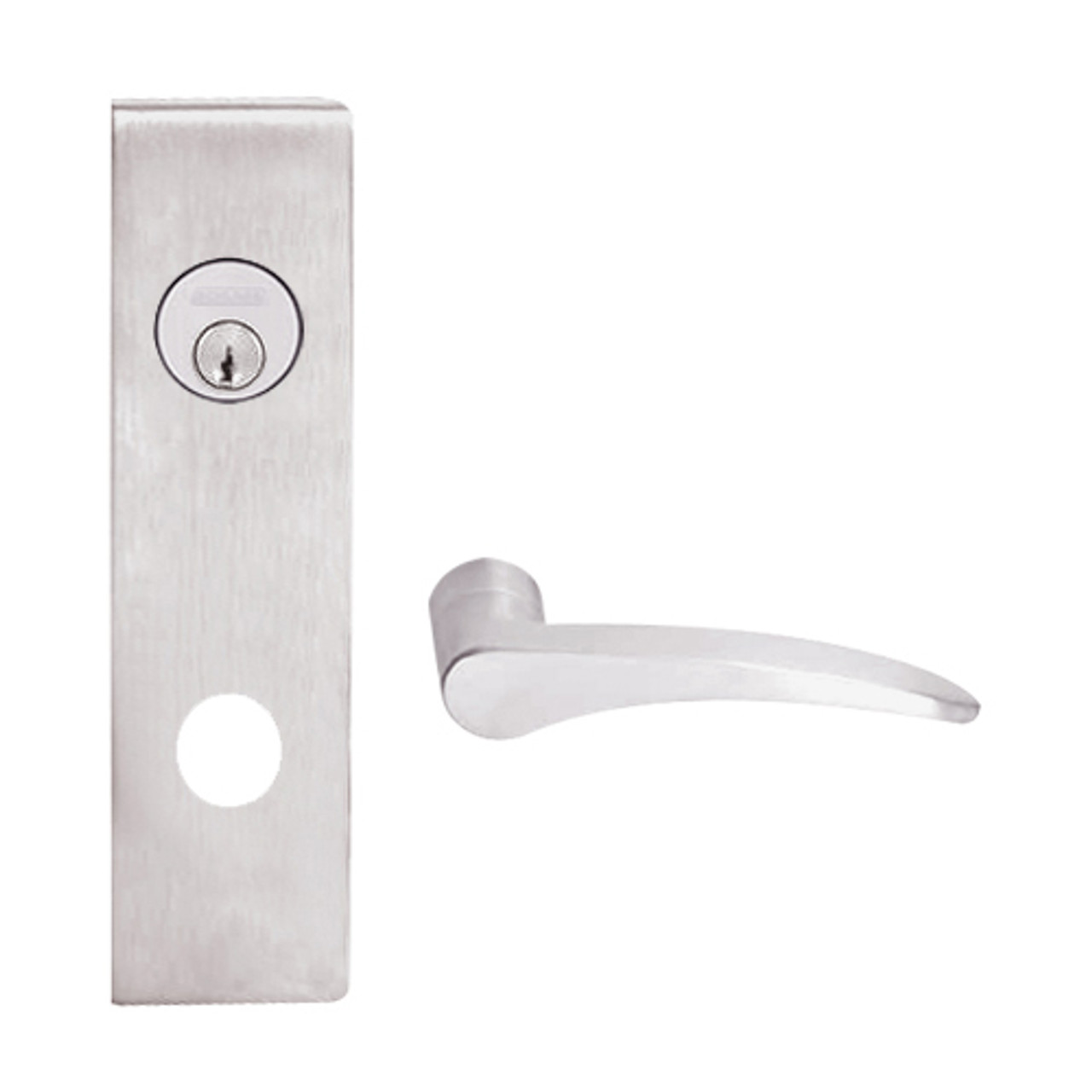 L9050L-12N-629-RH Schlage L Series Less Cylinder Entrance Commercial Mortise Lock with 12 Cast Lever Design in Bright Stainless Steel