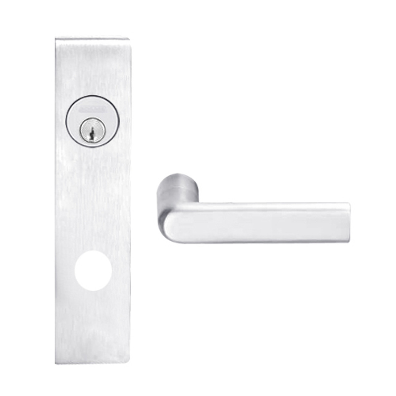 L9050L-01L-625 Schlage L Series Less Cylinder Entrance Commercial Mortise Lock with 01 Cast Lever Design in Bright Chrome