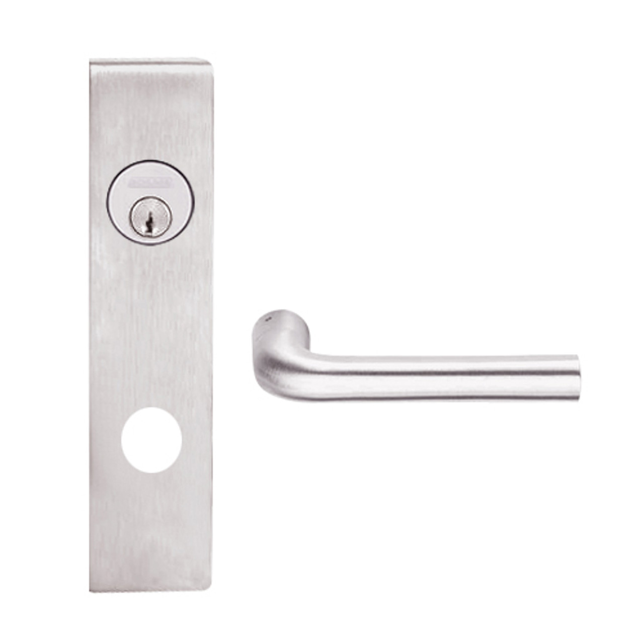 L9050L-02L-629 Schlage L Series Less Cylinder Entrance Commercial Mortise Lock with 02 Cast Lever Design in Bright Stainless Steel