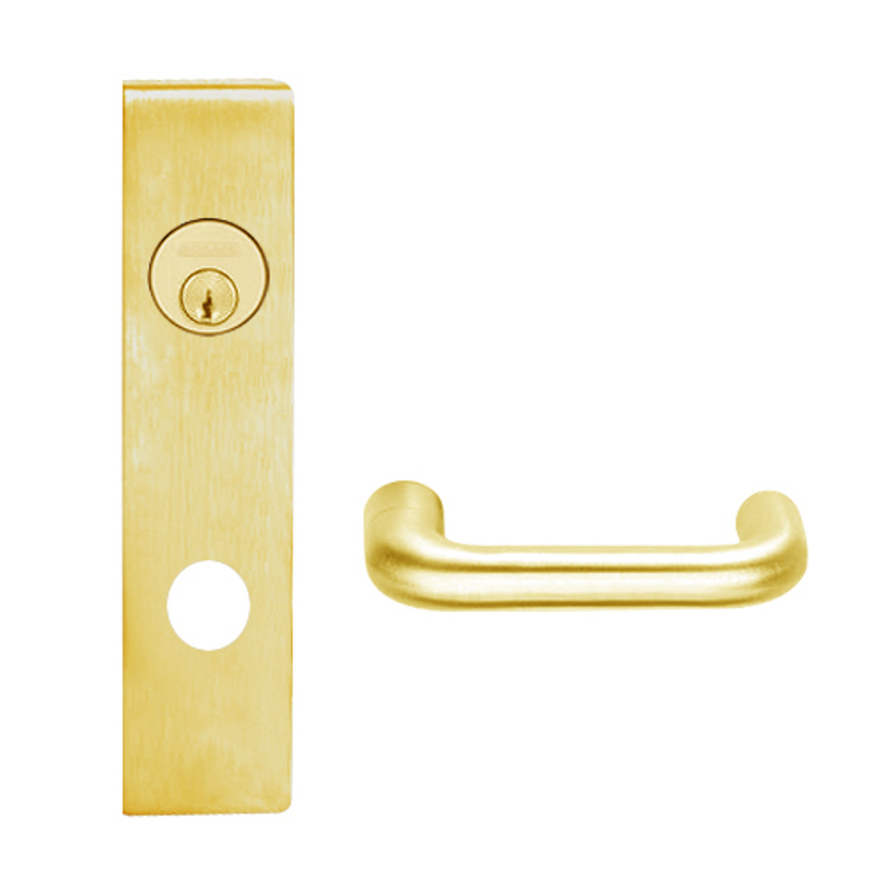 L9050L-03L-605 Schlage L Series Less Cylinder Entrance Commercial Mortise Lock with 03 Cast Lever Design in Bright Brass