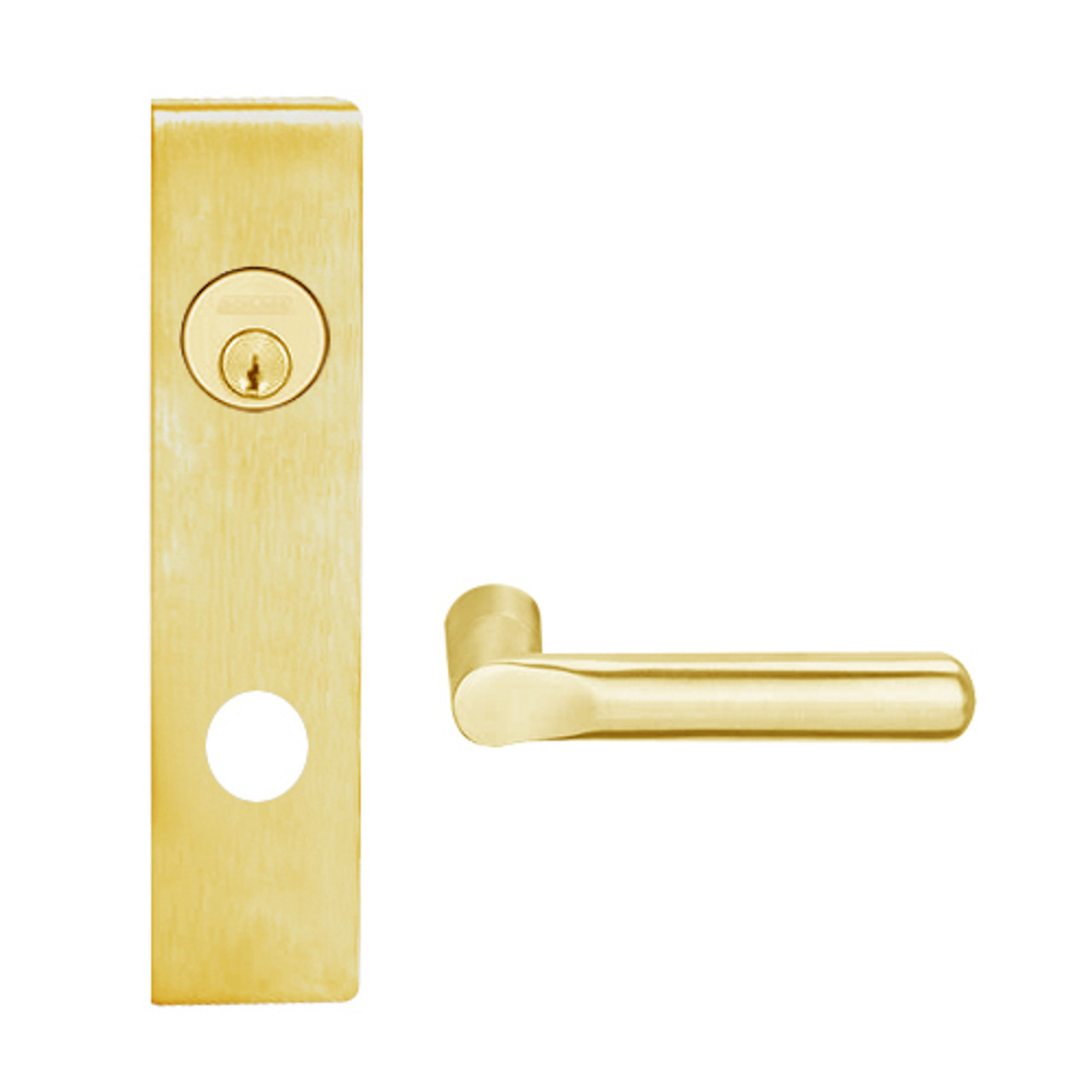 L9050L-18L-605 Schlage L Series Less Cylinder Entrance Commercial Mortise Lock with 18 Cast Lever Design in Bright Brass