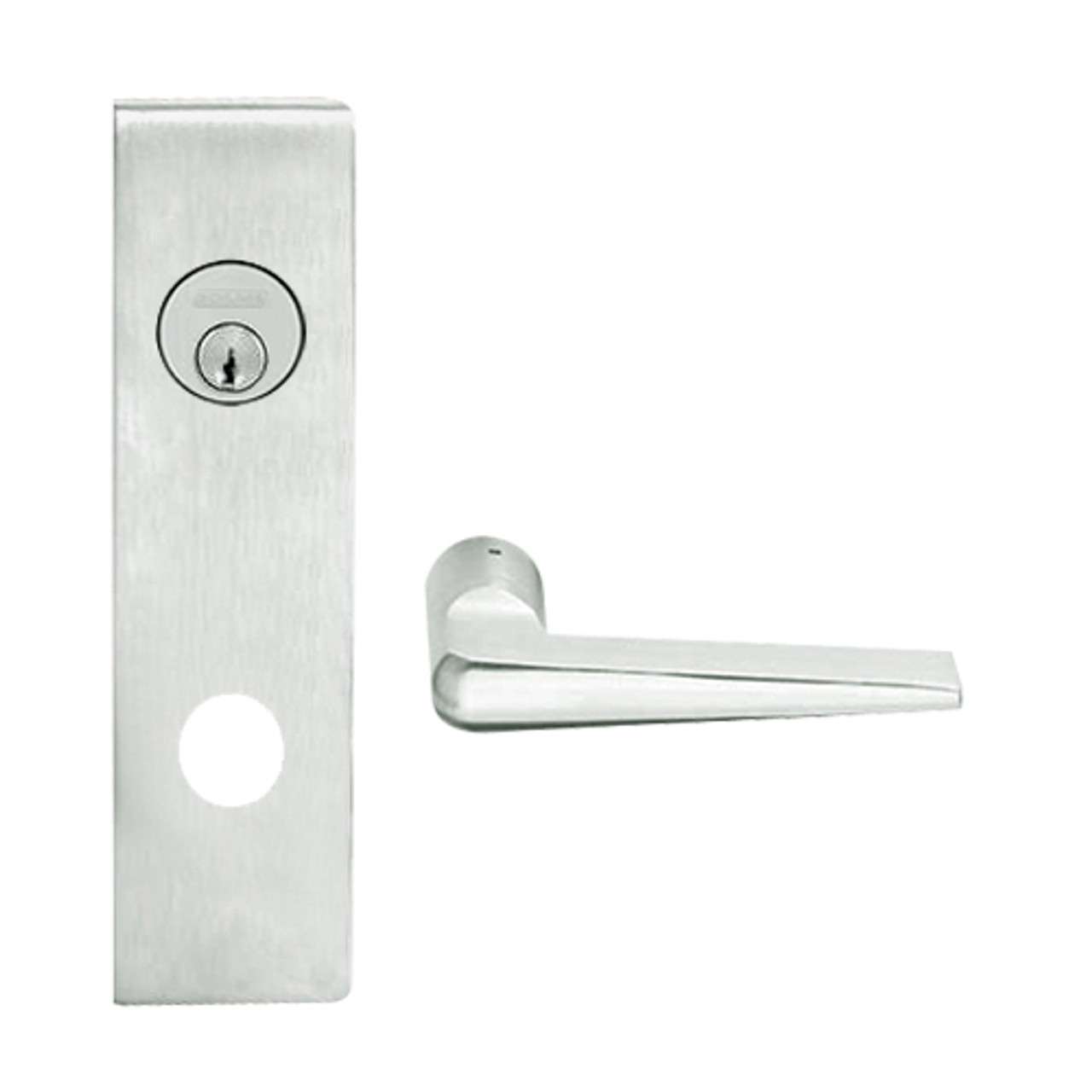 L9070L-05N-619 Schlage L Series Less Cylinder Classroom Commercial Mortise Lock with 05 Cast Lever Design in Satin Nickel