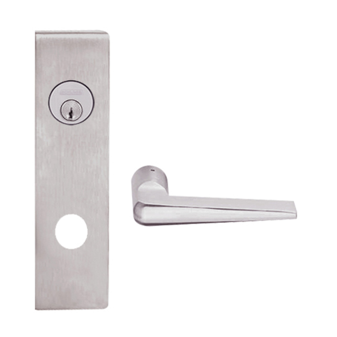 L9070L-05N-630 Schlage L Series Less Cylinder Classroom Commercial Mortise Lock with 05 Cast Lever Design in Satin Stainless Steel