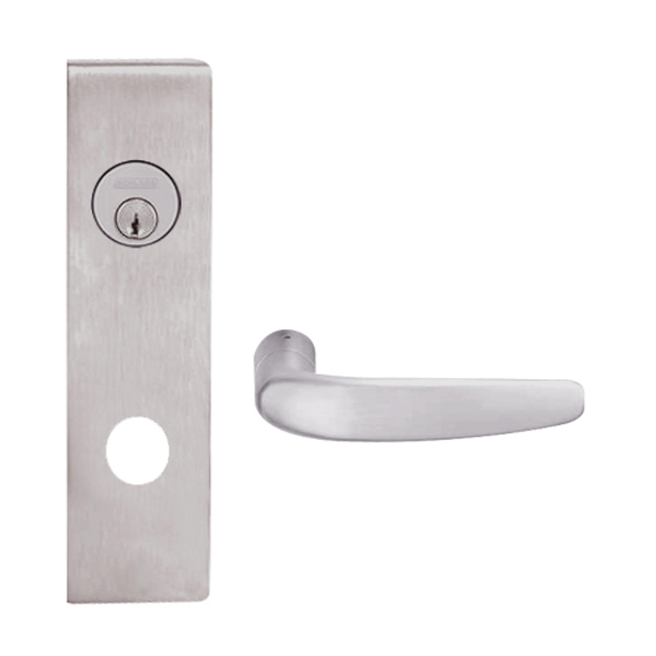 L9070L-07N-630 Schlage L Series Less Cylinder Classroom Commercial Mortise Lock with 07 Cast Lever Design in Satin Stainless Steel