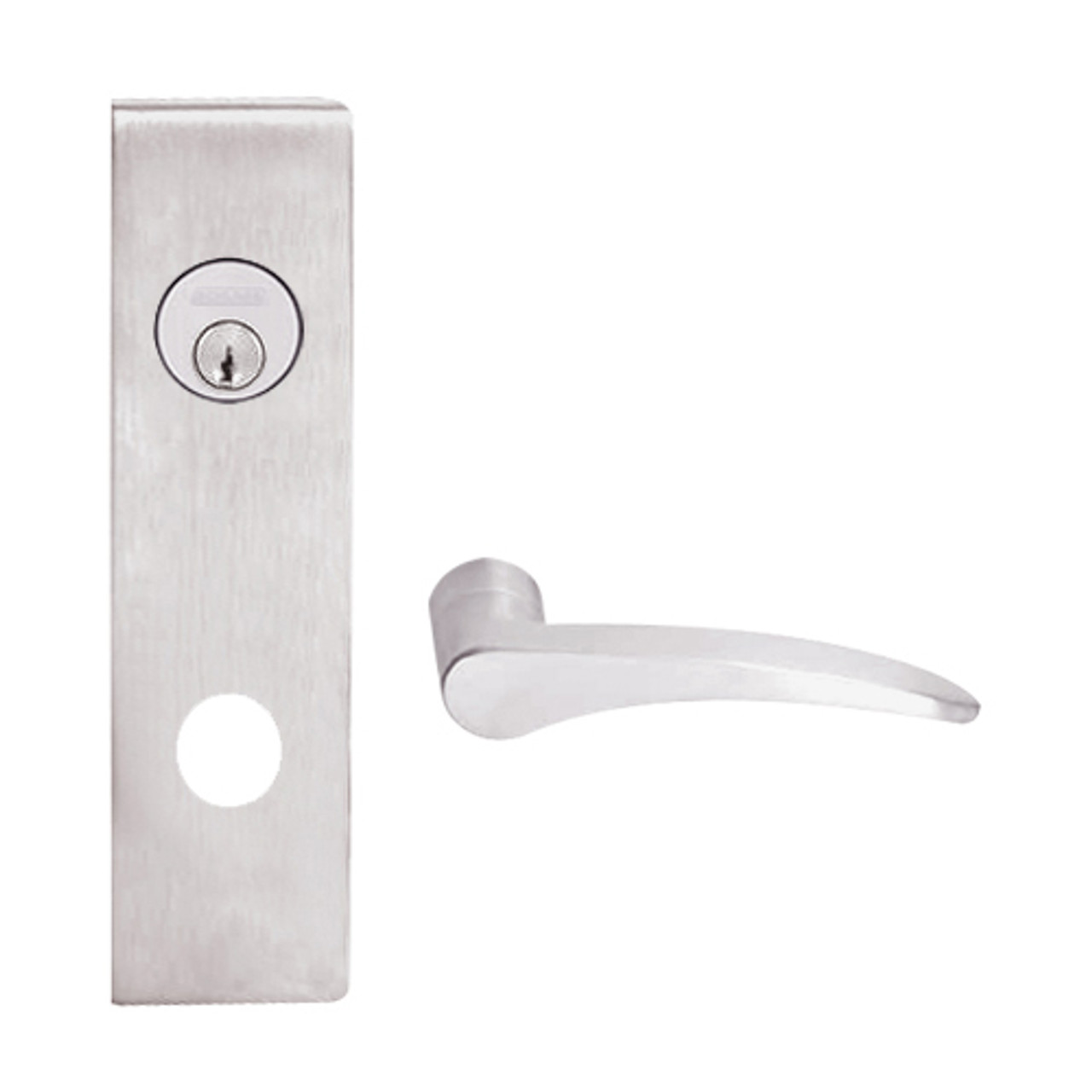 L9070L-12N-629-LH Schlage L Series Less Cylinder Classroom Commercial Mortise Lock with 12 Cast Lever Design in Bright Stainless Steel