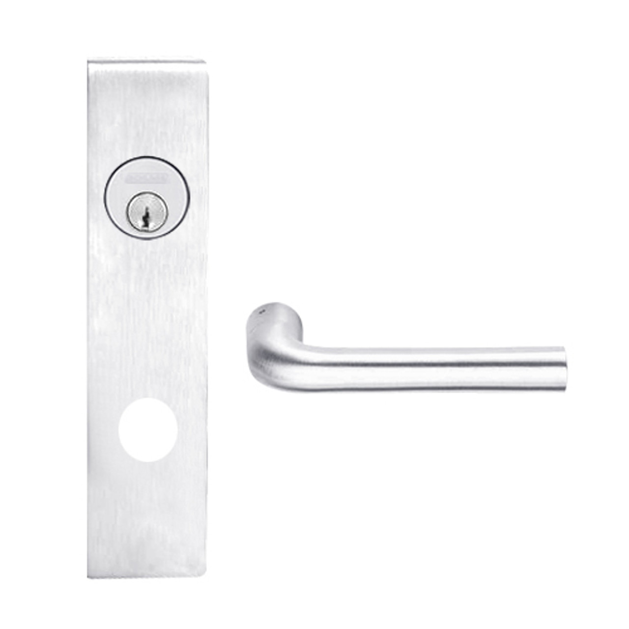 L9070L-02L-625 Schlage L Series Less Cylinder Classroom Commercial Mortise Lock with 02 Cast Lever Design in Bright Chrome