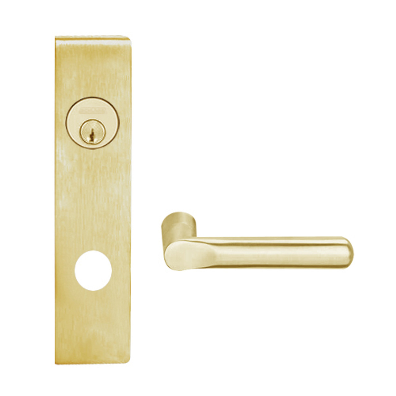 L9070L-18L-606 Schlage L Series Less Cylinder Classroom Commercial Mortise Lock with 18 Cast Lever Design in Satin Brass
