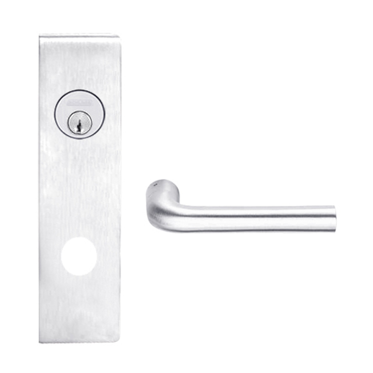 L9080L-02N-625 Schlage L Series Less Cylinder Storeroom Commercial Mortise Lock with 02 Cast Lever Design in Bright Chrome