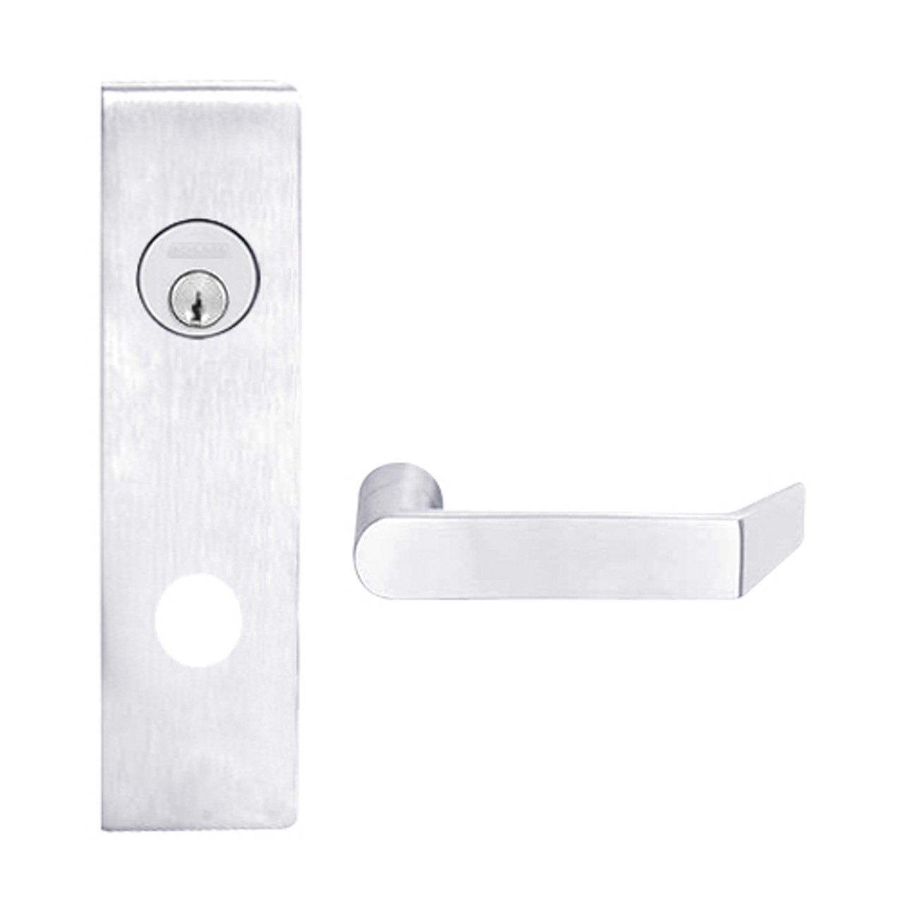 L9080L-06N-625 Schlage L Series Less Cylinder Storeroom Commercial Mortise Lock with 06 Cast Lever Design in Bright Chrome