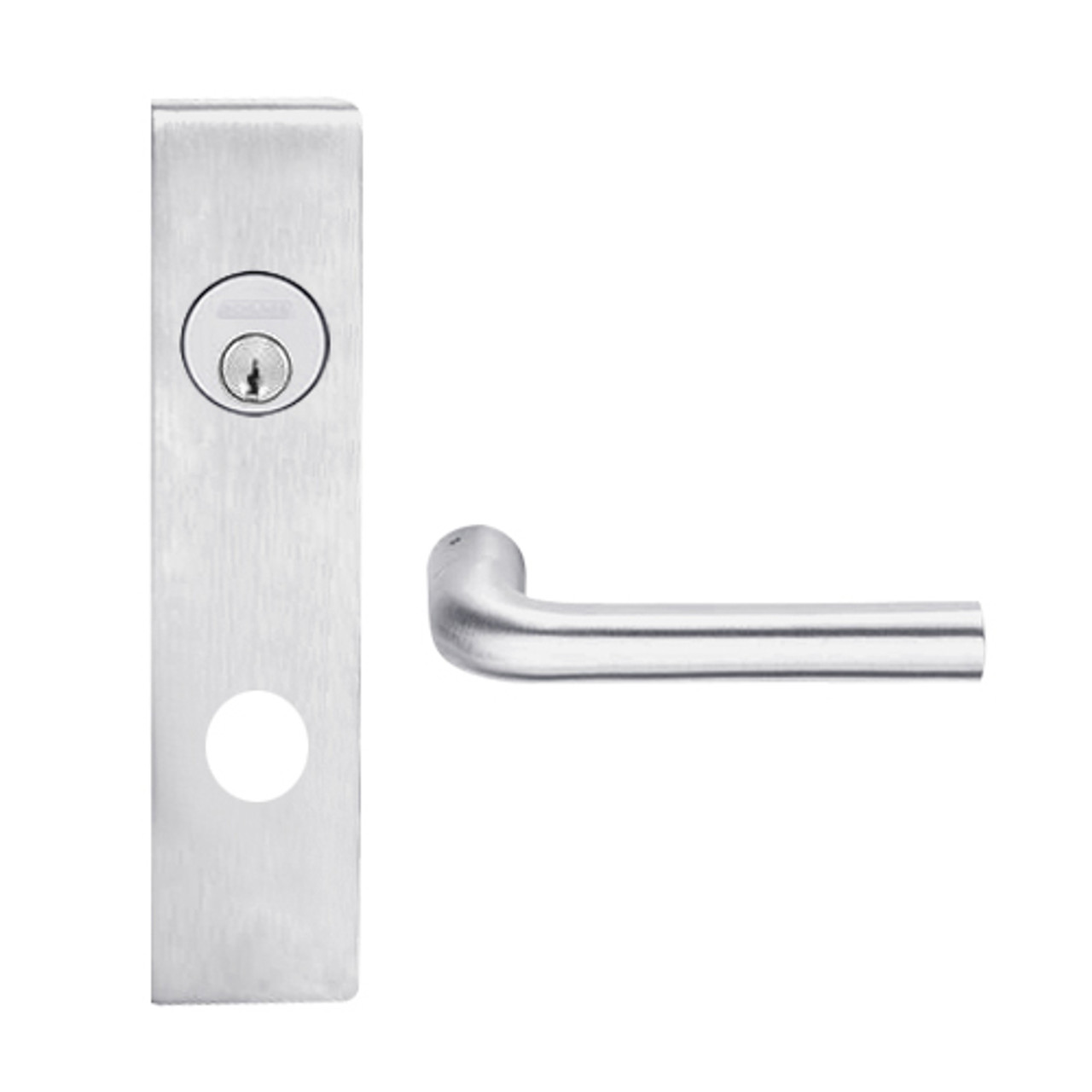 L9080L-02L-626 Schlage L Series Less Cylinder Storeroom Commercial Mortise Lock with 02 Cast Lever Design in Satin Chrome