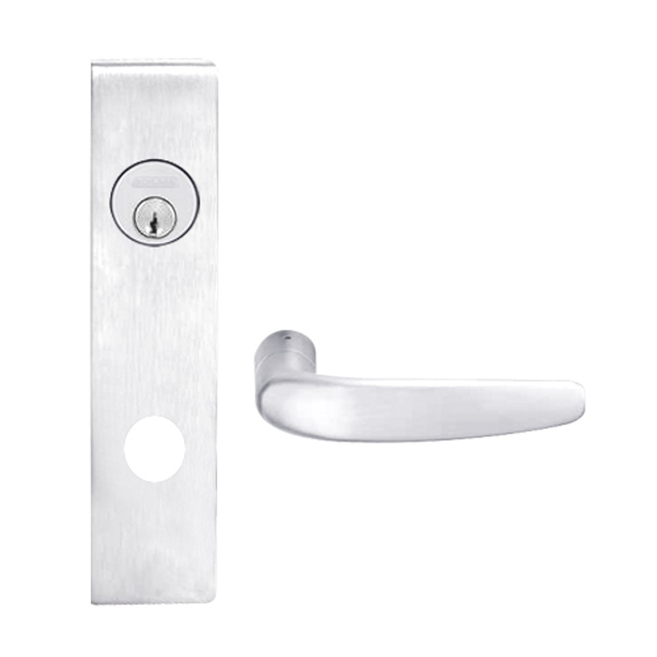 L9080L-07L-625 Schlage L Series Less Cylinder Storeroom Commercial Mortise Lock with 07 Cast Lever Design in Bright Chrome
