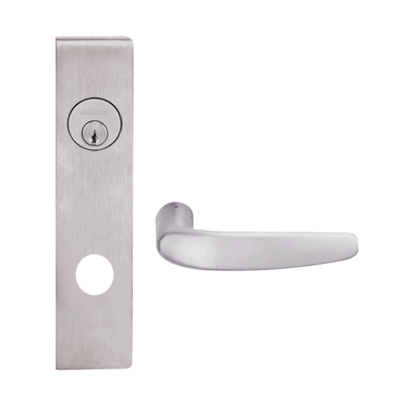 L9080L-07L-630 Schlage L Series Less Cylinder Storeroom Commercial Mortise Lock with 07 Cast Lever Design in Satin Stainless Steel