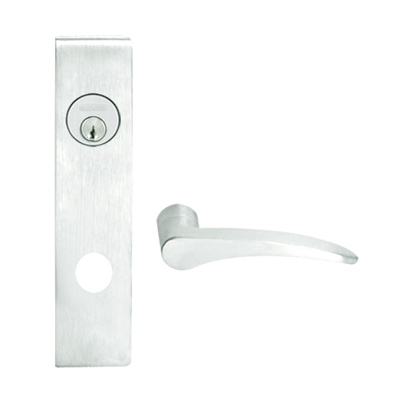 L9080L-12L-619-RH Schlage L Series Less Cylinder Storeroom Commercial Mortise Lock with 12 Cast Lever Design in Satin Nickel