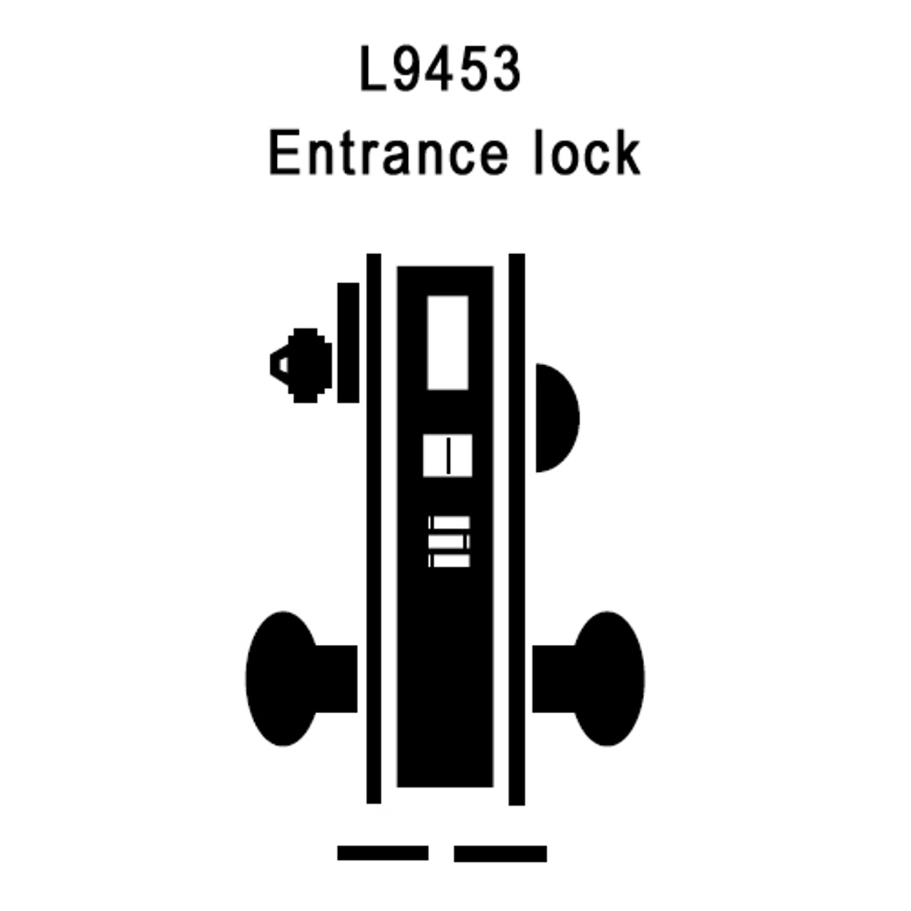 L9453L-18N-605 Schlage L Series Less Cylinder Entrance with Deadbolt Commercial Mortise Lock with 18 Cast Lever Design in Bright Brass