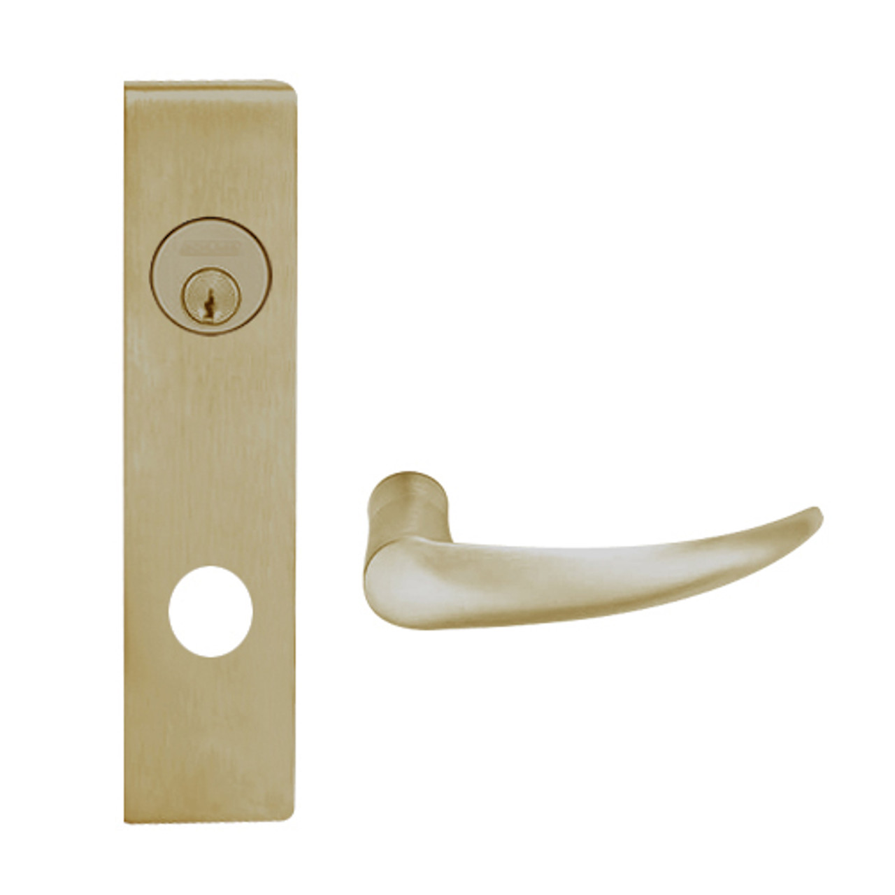 L9453L-OME-L-612 Schlage L Series Less Cylinder Entrance with Deadbolt Commercial Mortise Lock with Omega Lever Design in Satin Bronze