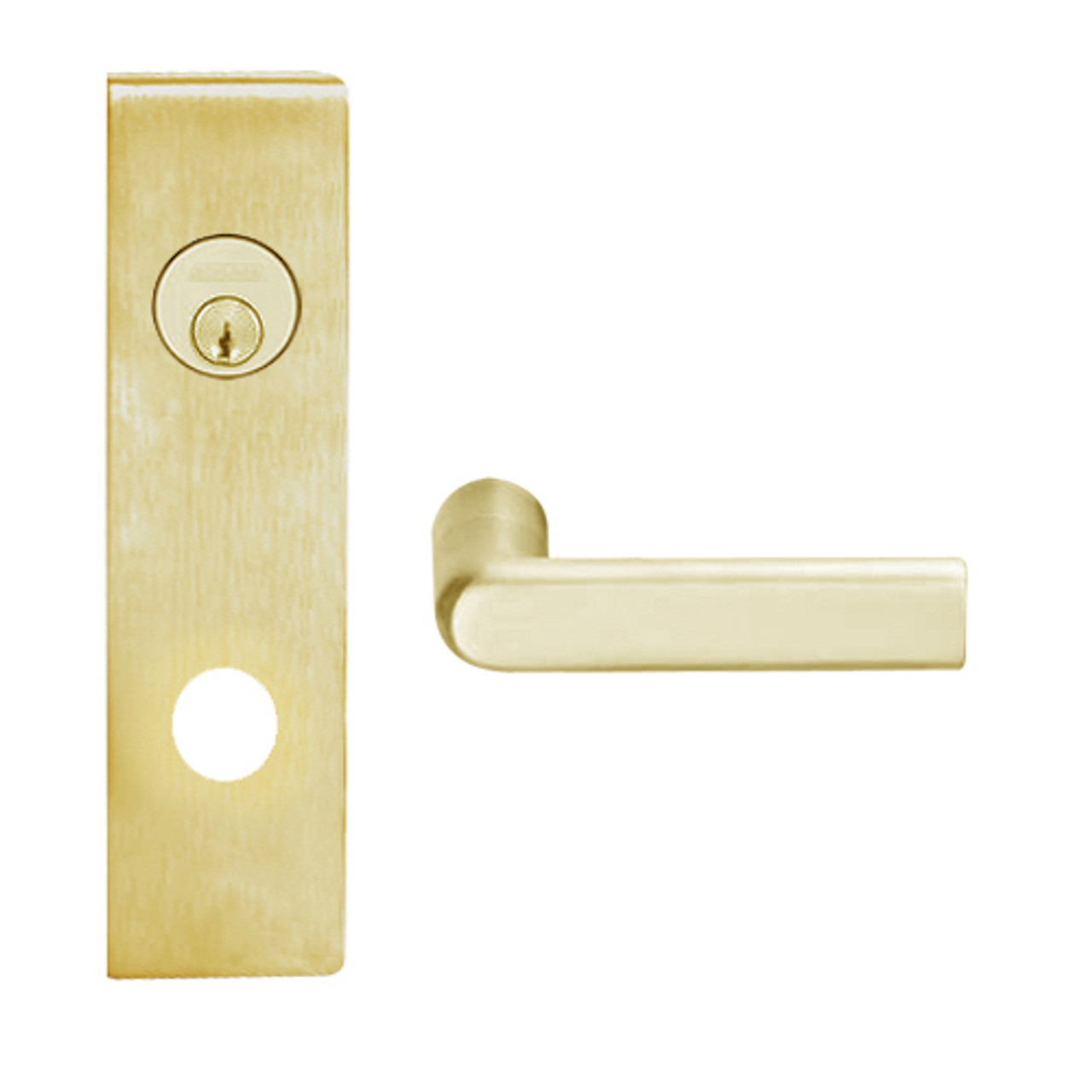 L9456L-01N-606 Schlage L Series Less Cylinder Corridor with Deadbolt Commercial Mortise Lock with 01 Cast Lever Design in Satin Brass