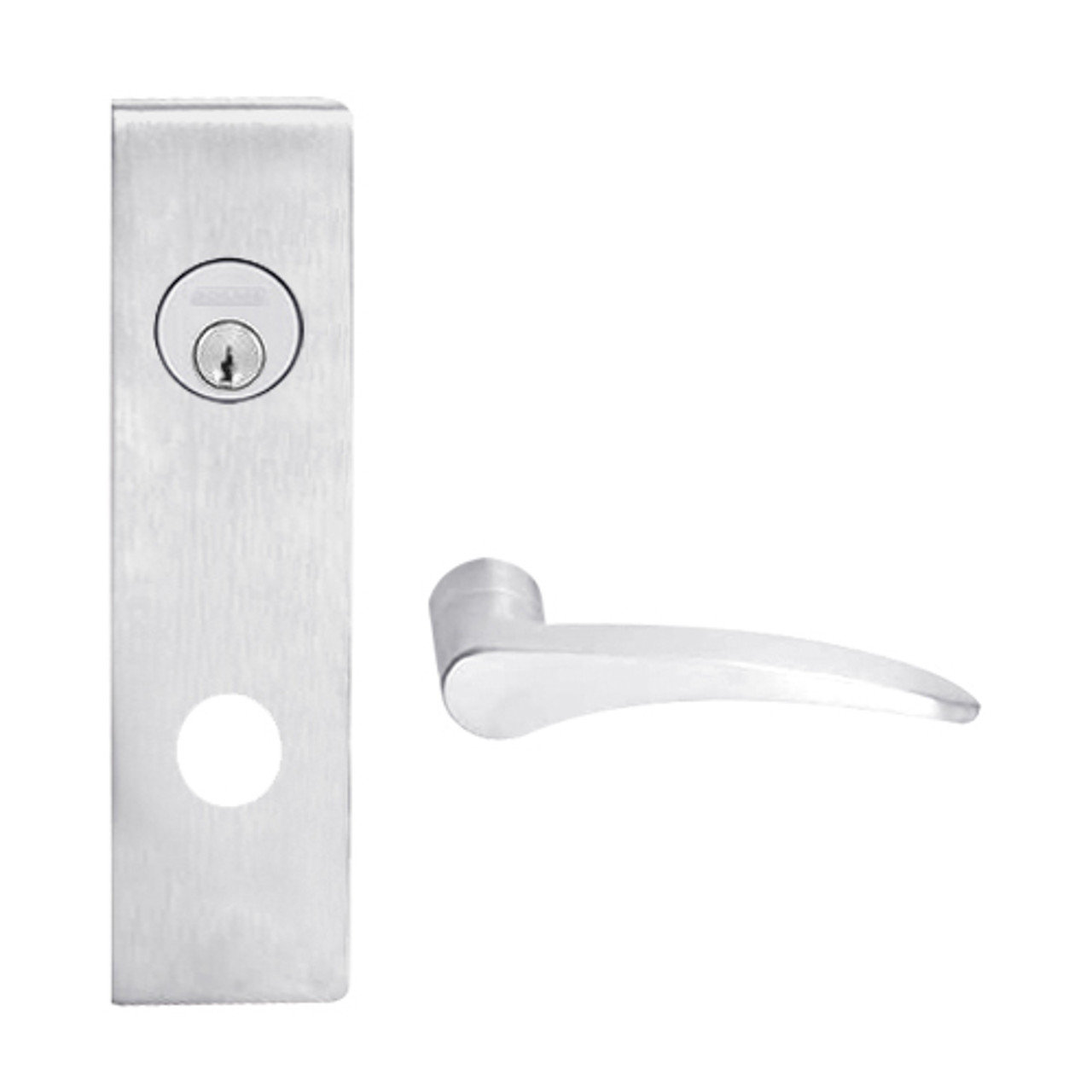 L9456L-12N-626-LH Schlage L Series Less Cylinder Corridor with Deadbolt Commercial Mortise Lock with 12 Cast Lever Design in Satin Chrome