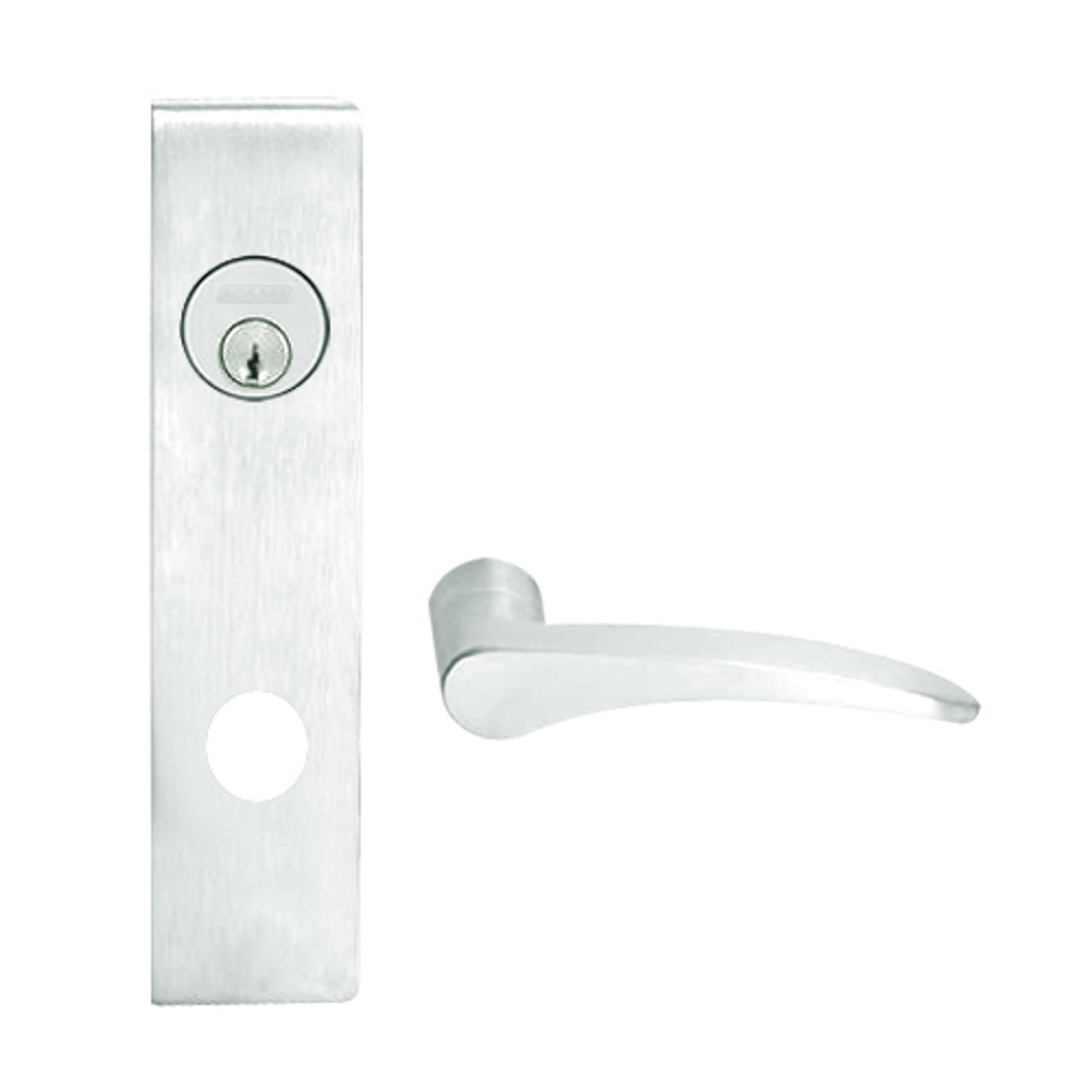 L9456L-12L-619-RH Schlage L Series Less Cylinder Corridor with Deadbolt Commercial Mortise Lock with 12 Cast Lever Design in Satin Nickel
