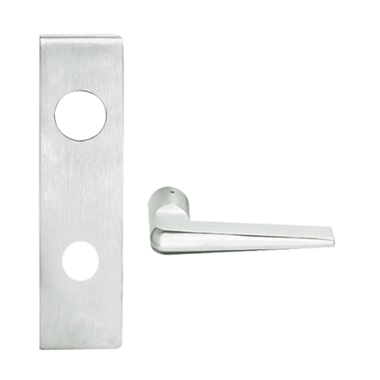L9480L-05N-619 Schlage L Series Less Cylinder Storeroom with Deadbolt Commercial Mortise Lock with 05 Cast Lever Design in Satin Nickel