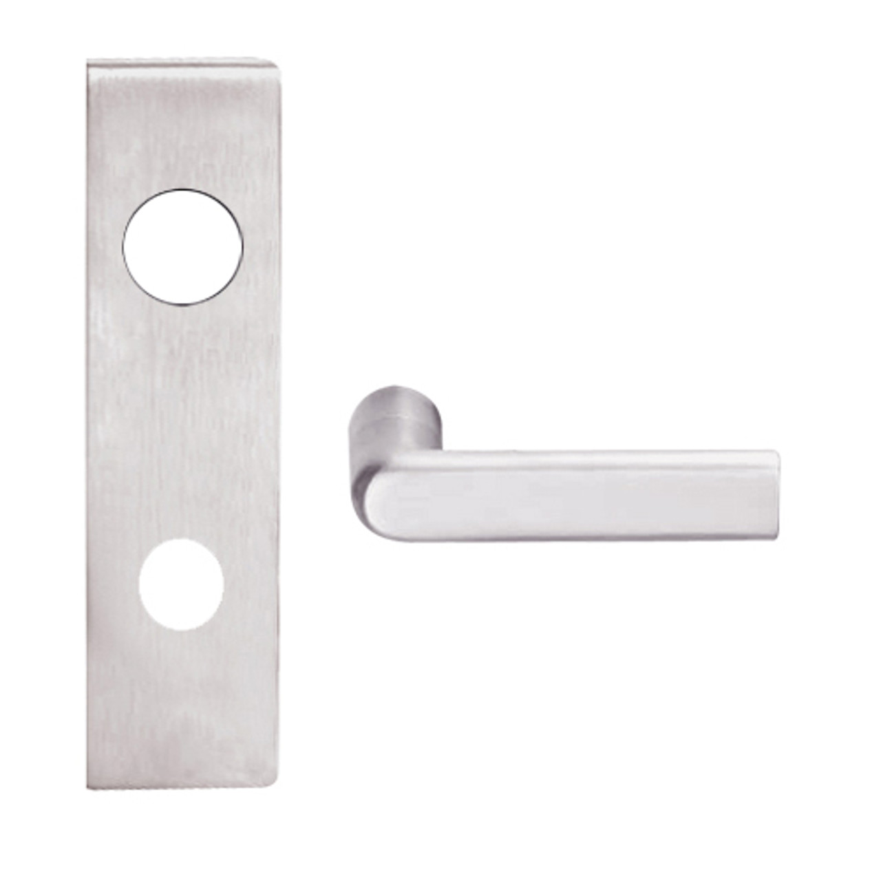 L9082L-01N-629 Schlage L Series Less Cylinder Institution Commercial Mortise Lock with 01 Cast Lever Design in Bright Stainless Steel