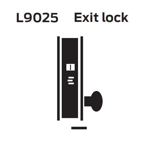 L9025-12N-605-LH, Schlage Exit / Communicating, Mortise Lock, 12 Lever, N Escutcheon, Bright Brass Finish