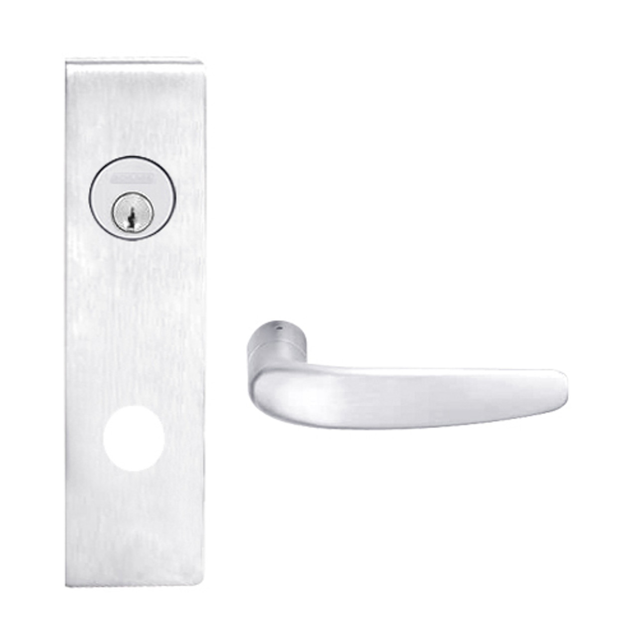 L9026P-07N-625 Schlage L Series Exit Lock with Cylinder Commercial Mortise Lock with 07 Cast Lever Design in Bright Chrome