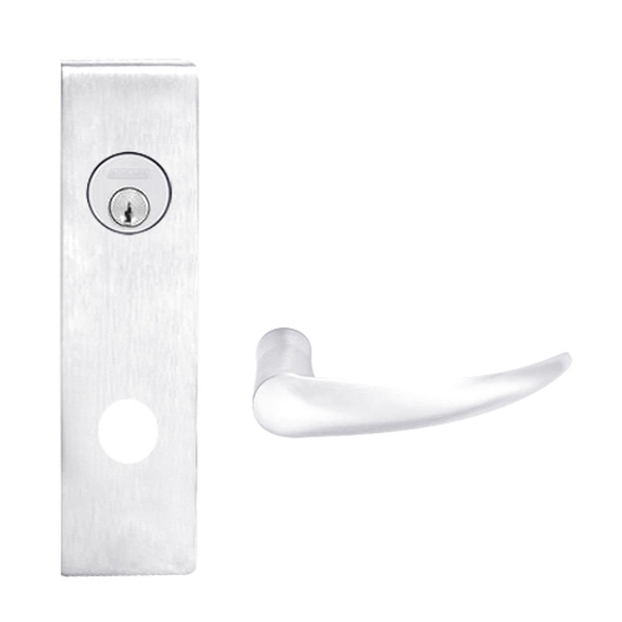 L9026P-OME-N-626 Schlage L Series Exit Lock with Cylinder Commercial Mortise Lock with Omega Lever Design in Satin Chrome