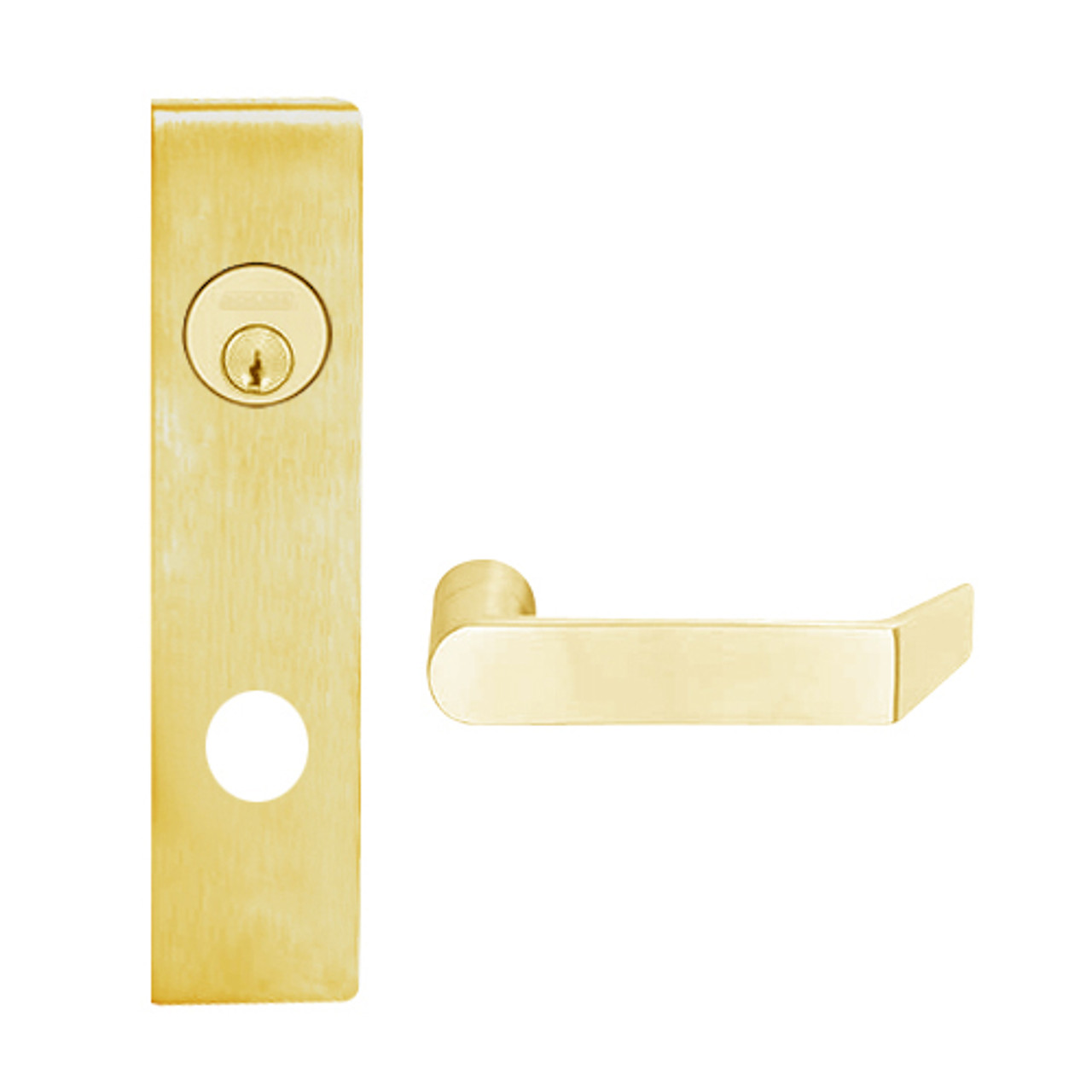 L9026P-06L-605 Schlage L Series Exit Lock with Cylinder Commercial Mortise Lock with 06 Cast Lever Design in Bright Brass